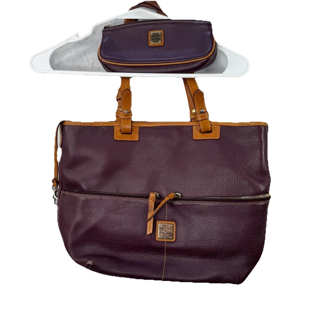 Dooney & Bourke Tote Bag - Pebbled Grain Convertible Shopper W/Wallet Purple Set